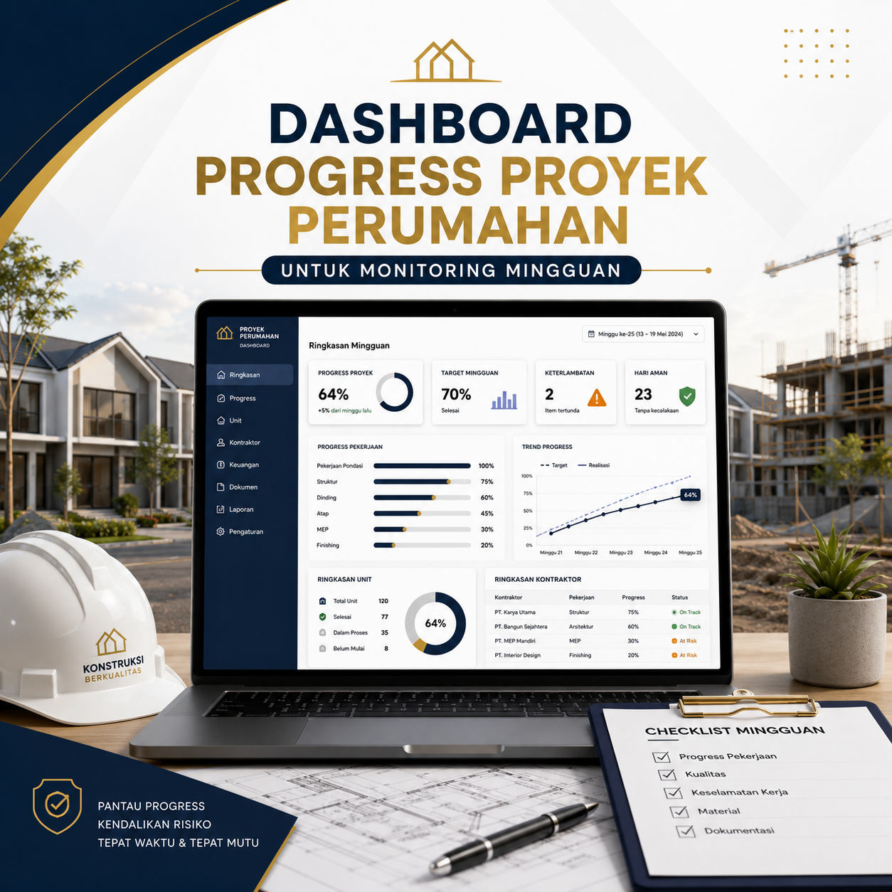 Dashboard Progress Proyek Perumahan untuk Monitoring Mingguan