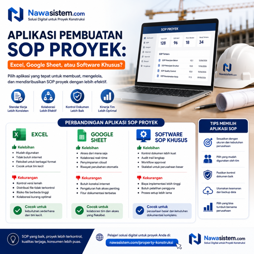 Aplikasi Pembuatan SOP Proyek Excel, Google Sheet, atau Software Khusus